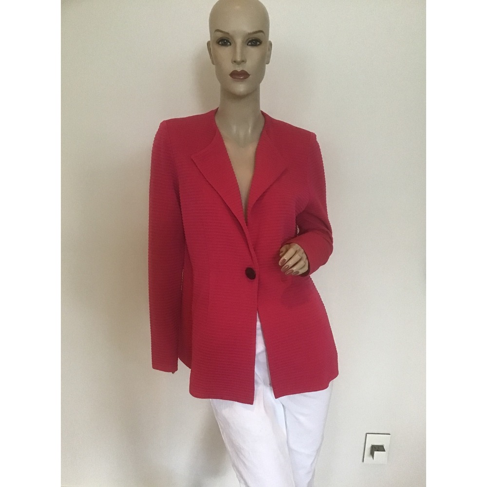 Exclusively Misook Hot Pink Ribbed Knit Single Button Blazer Jacket M Travel